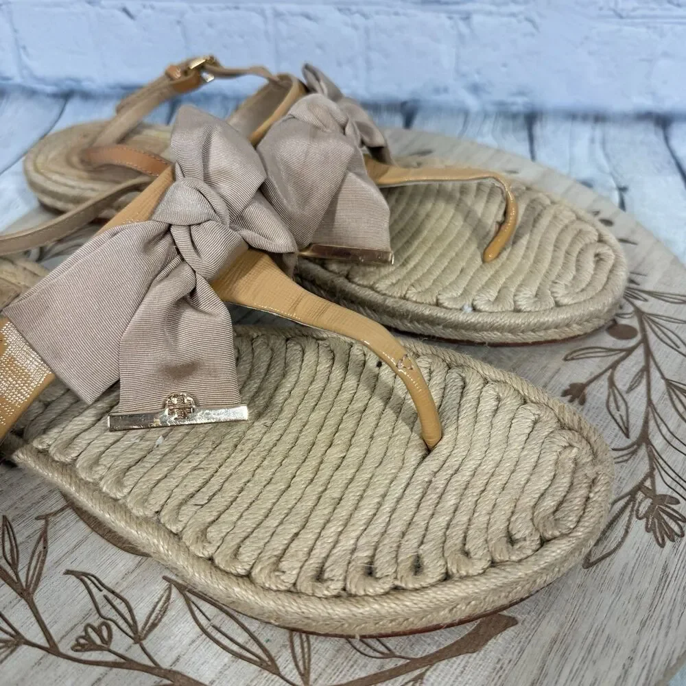 Tory Burch Bow Thong Sandals Women 11 Espadrille Jute Resort Coastal Boho